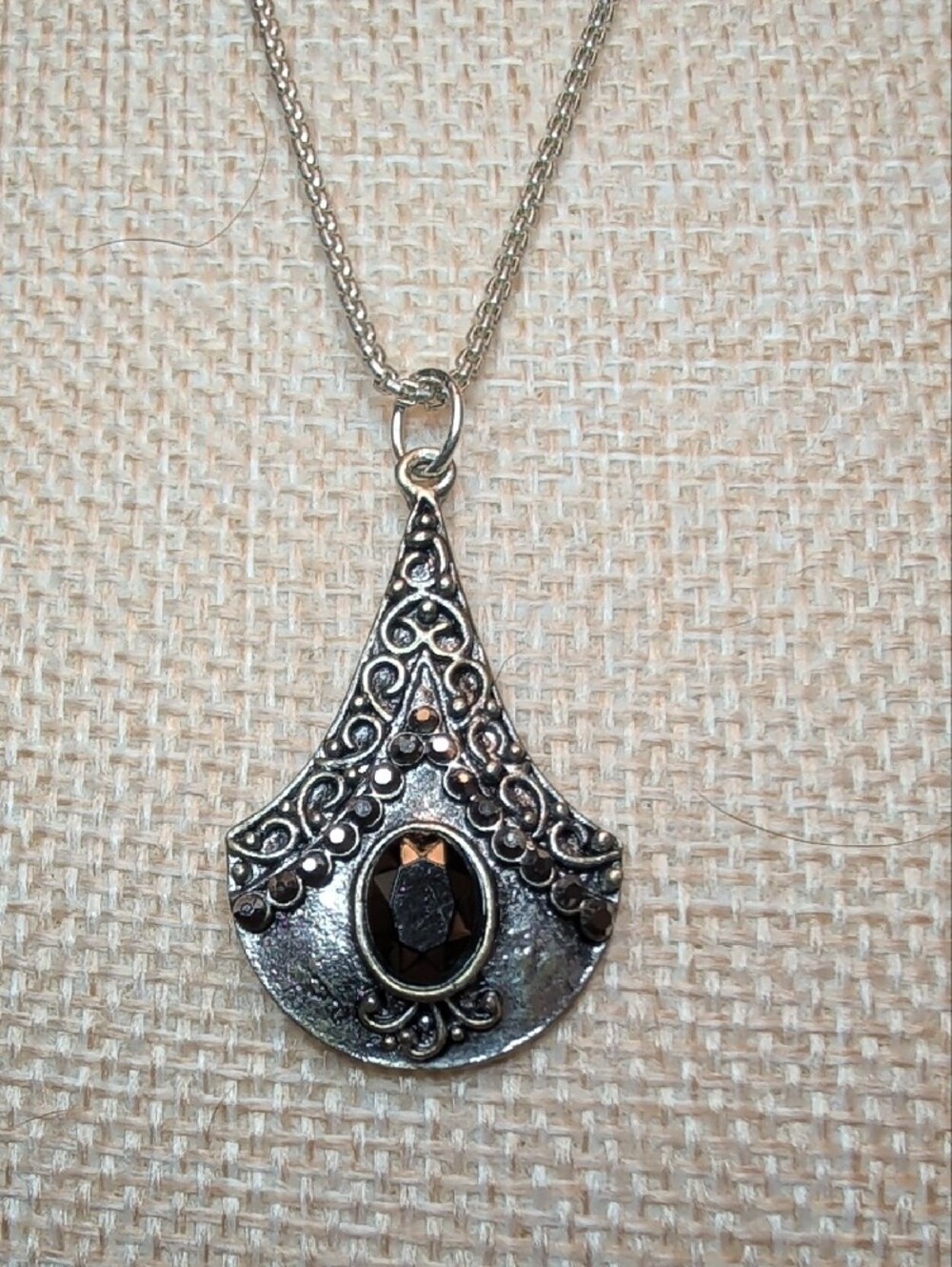 Sterling Silver Filigree Teardrop Pendant Necklace - Black Accent - Picture 2 of 3
